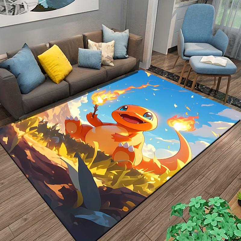 Orange Cartoon Dino with Flames Design Carpet for Kids Room Decor Suitable for use as an anti-slip for living room bedroom sofas