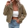 Women's Khaki Stand Collar Short Jacket  with sleek metal buttons for a polished look