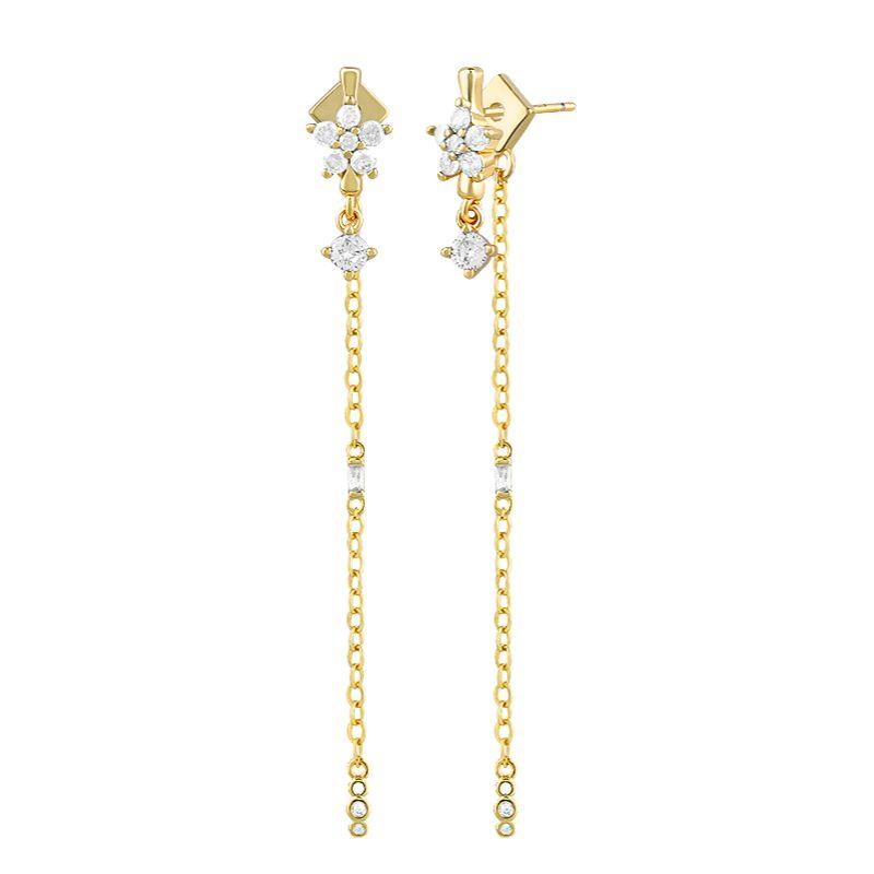 925 Silver Needle Long Chain Stud Earrings For Women Exquisite Zircon Geometric Tassel Pendant Earrings Luxury Jewelry