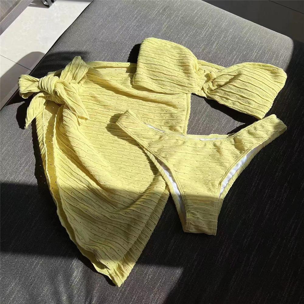 2026 Yellow Sexy Swimsuits Cover Ups Bandeau Bikinis Sets Women Holiday Swimwear Metal Ring Bathing Suit Beach Wear Bikini