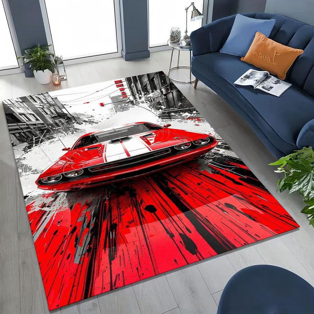 Alfombra Decorativa para Habitación, Sala de Estar, Sofá, Hogar, Felpudo, Alfombrilla de Piso Grande Antideslizante, Concepto Futuro Coche Deportivo Bicicleta de Carreras Motocicleta
