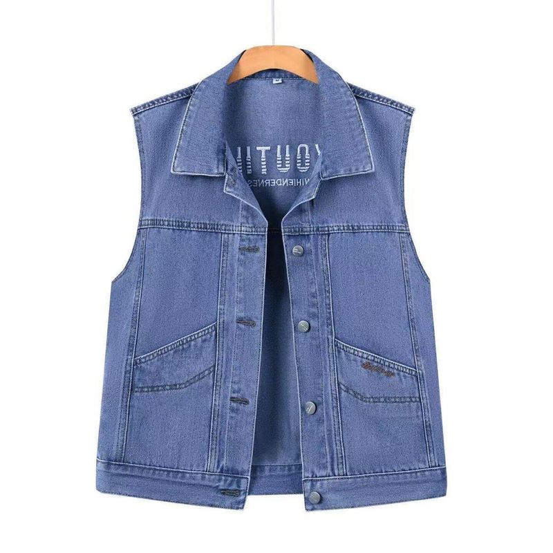 Fashionable Versatile Embroidered Washed Denim Vest for Women, New Spring/Summer Style, Loose Sleeveless Jacket, Casual Thin Outerwear