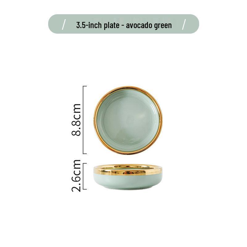 Keramik Geschirrset im nordischen Stil: Elegante Teller, Schalen & Essstäbchen mit Goldrand