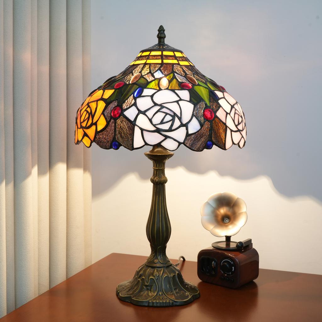 Village Garden Style Stained Glass Lamp Bedroom Table Lamp Reading Desk Light for Bedside Living Room Office Dormitory Decor 12“