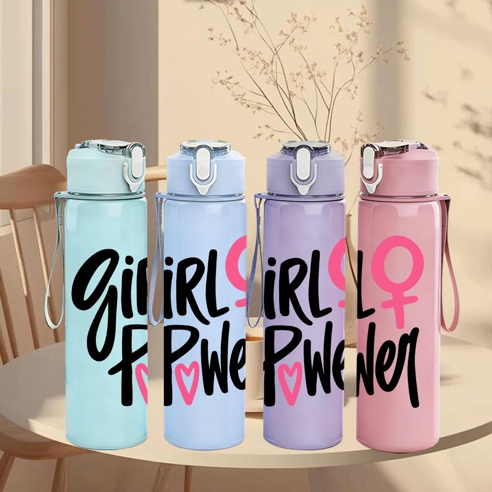 1PC Girl Power Feminist 750ml Color Plastic Sports Water Bottle Leakproof Flip Straw Lid Suitable for Sports Office Home Use