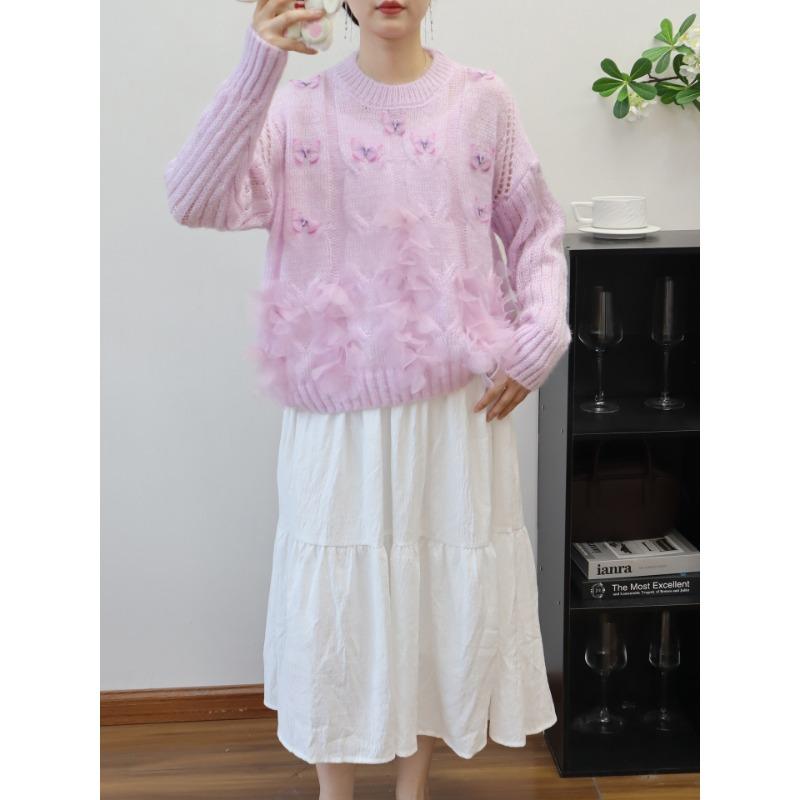 Autumn and Winter New Three-dimensional Butterfly Design Knitted Sweater Top Sweet Soft Waxy Gentle Wind Sweater Pullover Woman