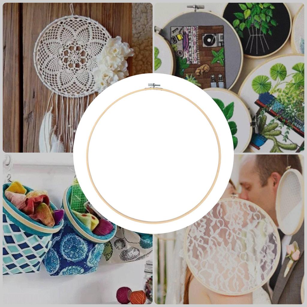 A84E-3 Pieces 14 Inch Embroidery Hoops Wooden Round Adjustable Bamboo Circle Cross Stitch Hoop Ring For Art Craft Handy Sewing