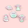 Creative Alien Cat Pins Funny Ufo Cartoon Brooch Lapel Badge Women Clothes Accessories Jewelry Gift