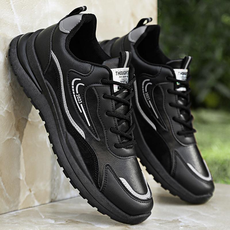 Men's shoes spring and summer sports shoes men's 2026 new leather waterproof and non-slip black casual shoes men's running dad shoes