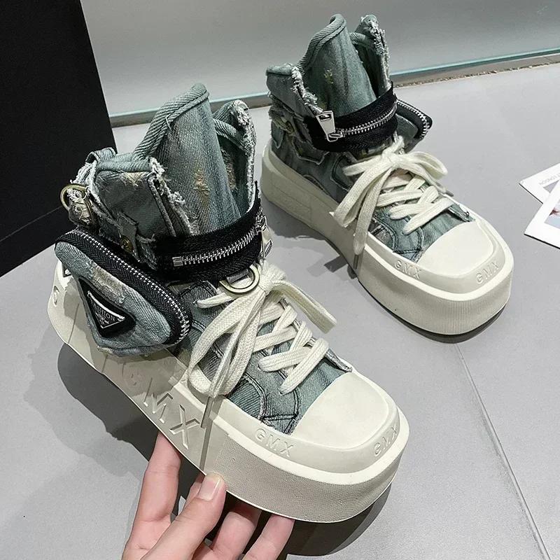 2025 New Women's Ankle Boots Fashion Cowboy Knight Boot Punk Gothic Classic Denim Canvas Shoes Short Goth Platform Shoes