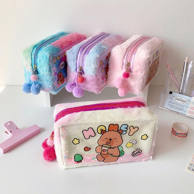 Plush Animal Pencil Case Large Capacity Pencil Pouches Zippered Closure Pen Organiser Bag For Office School Supplies