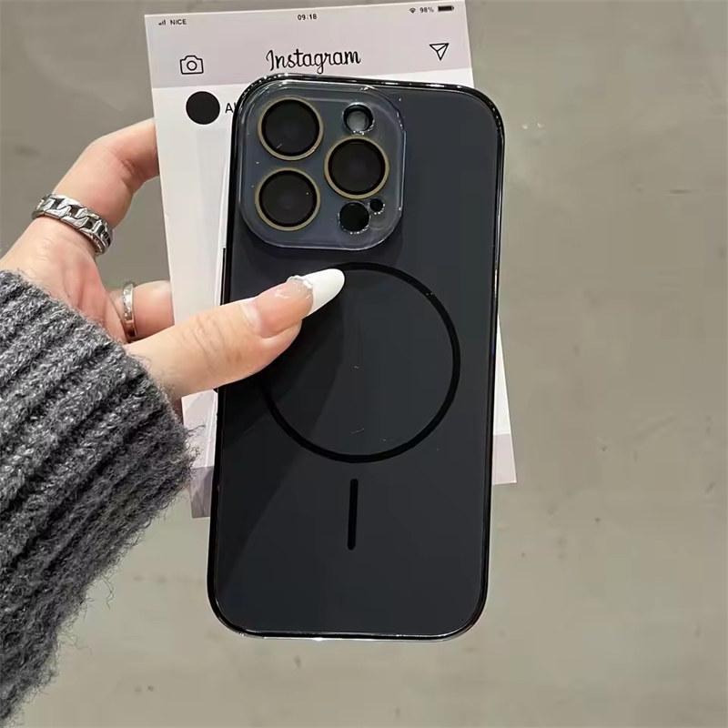 

Роскошный AG Nano закаленное стекло для Magsafe чехол для iPhone 16 15 14 Plus 13 12 Pro Max беспроводная зарядка матовая жесткая задняя крышка iPhone 16 Pro Max чёрный