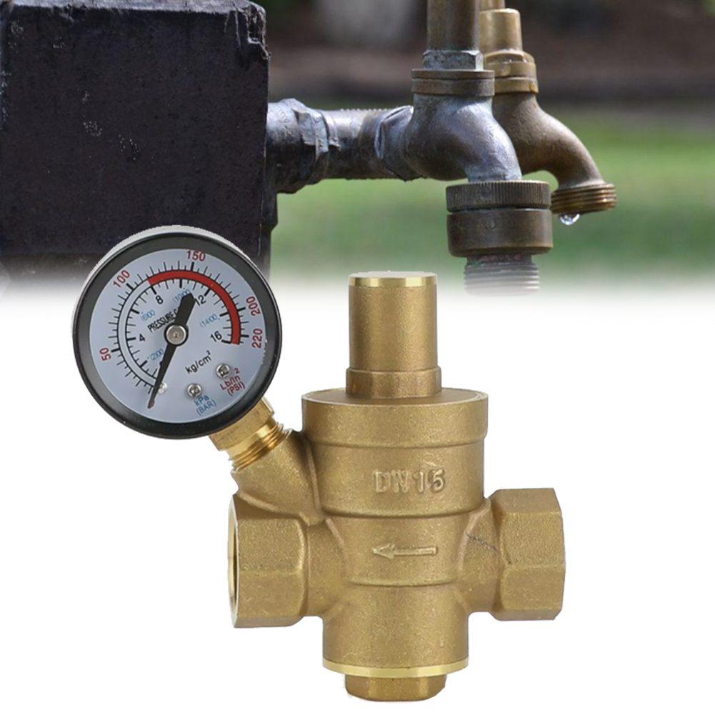 Verstellbares Messingventil mit Manometer zur Regelung des Wasserdrucks in 1/2 Zoll DN15 Sanitär- und Bewässerungssystemen