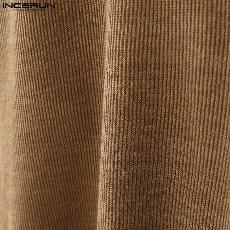 INCERUN Men V Neck Long Sleeve Texture Knitted Casual Pullover Tops