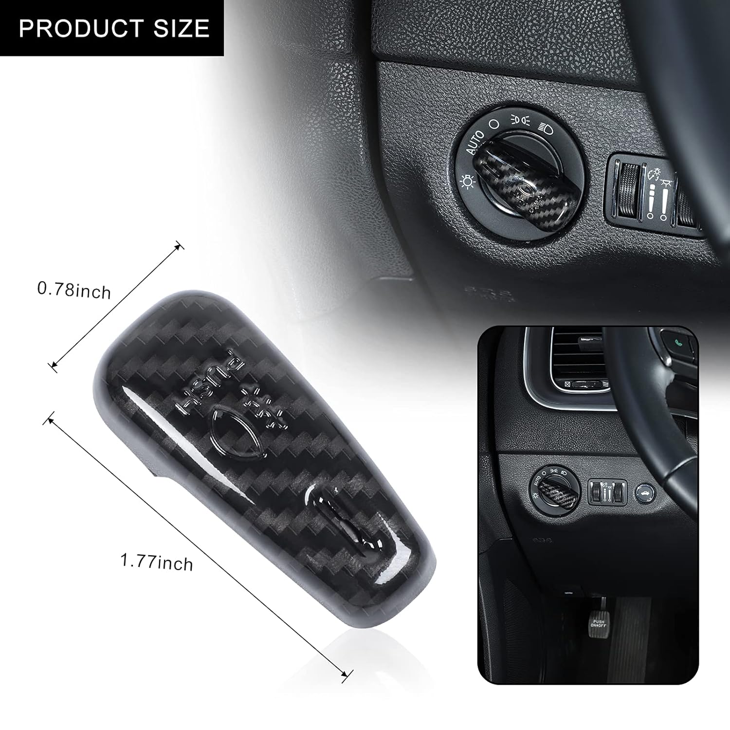 Headlight Switch Knob Cover Trim Carbon Fiber Interior Accessories Compatible with 2015-2023 Dodge Challenger 2010-2023 Dodge Charger 2011-2023 Dodge