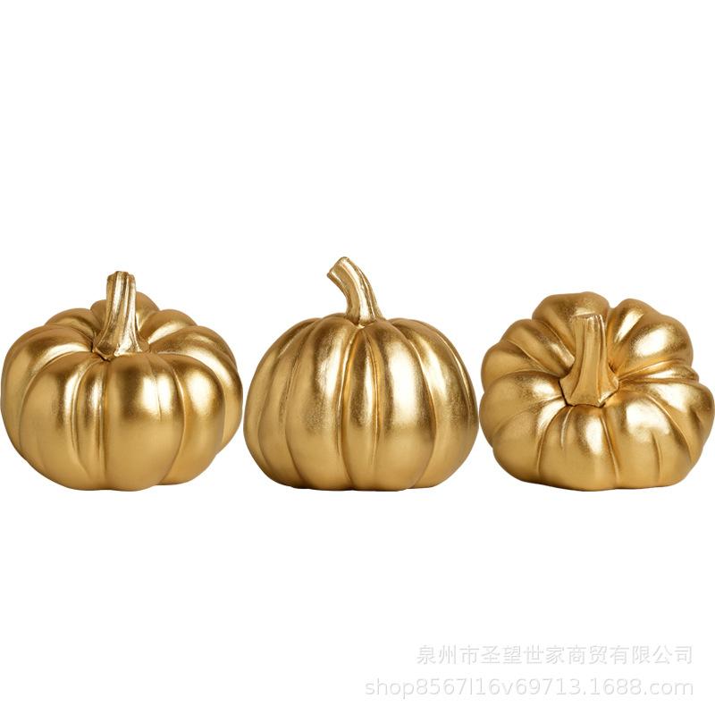 BRGolden Pumpkin Halloween Ornament Art Sculpture Room Display Statue Home Accessories Decoration Crafts Figurines MiniaturesEY
