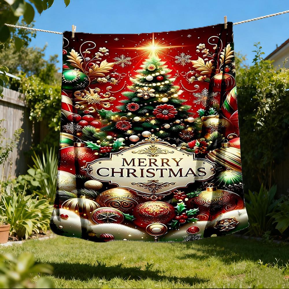 1pc Christmas ornaments Outdoor Flannel Blanket Soft All Season Polyester Throw , Perfect for Picnics & Travel , Picnic Accessory