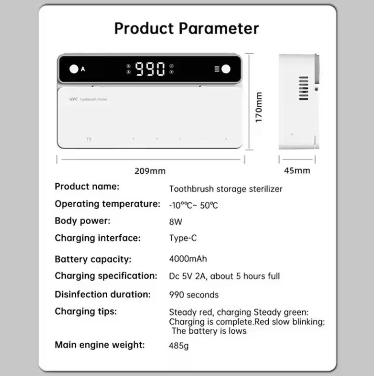 Xiaomi UV-Zahnbürstenhalter Wiederaufladbar Schnelltrocknend Zahnbürste Intelligente Aufbewahrung Sterilisator Mit LED-Anzeige Badezimmerzubehör