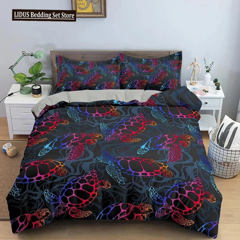 3D Sea Turtle Beddings Set Psychedelic Animal Duvet Cover Comforter Covers Single Twin Full Queen King Polyester Quilt Cover