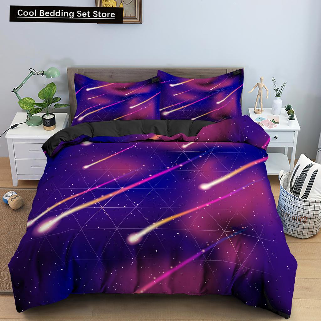 Starry Sky King Queen Duvet Cover Colorful Galaxy Bedding Set Outer Space 2/3pcs Quilt Cover Glitter Polyester Comforter Cover