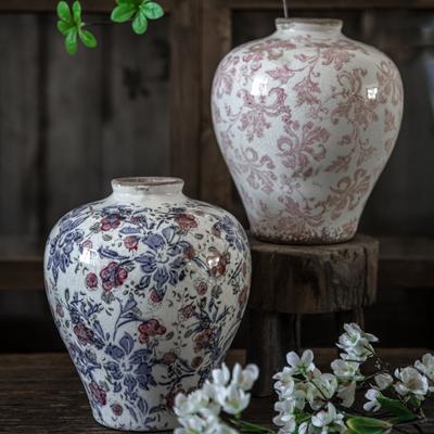 Chinesische alte stil reiche blume drei-farbe kleine mund riss keramik vase, eingang wohnzimmer esszimmer dekoration