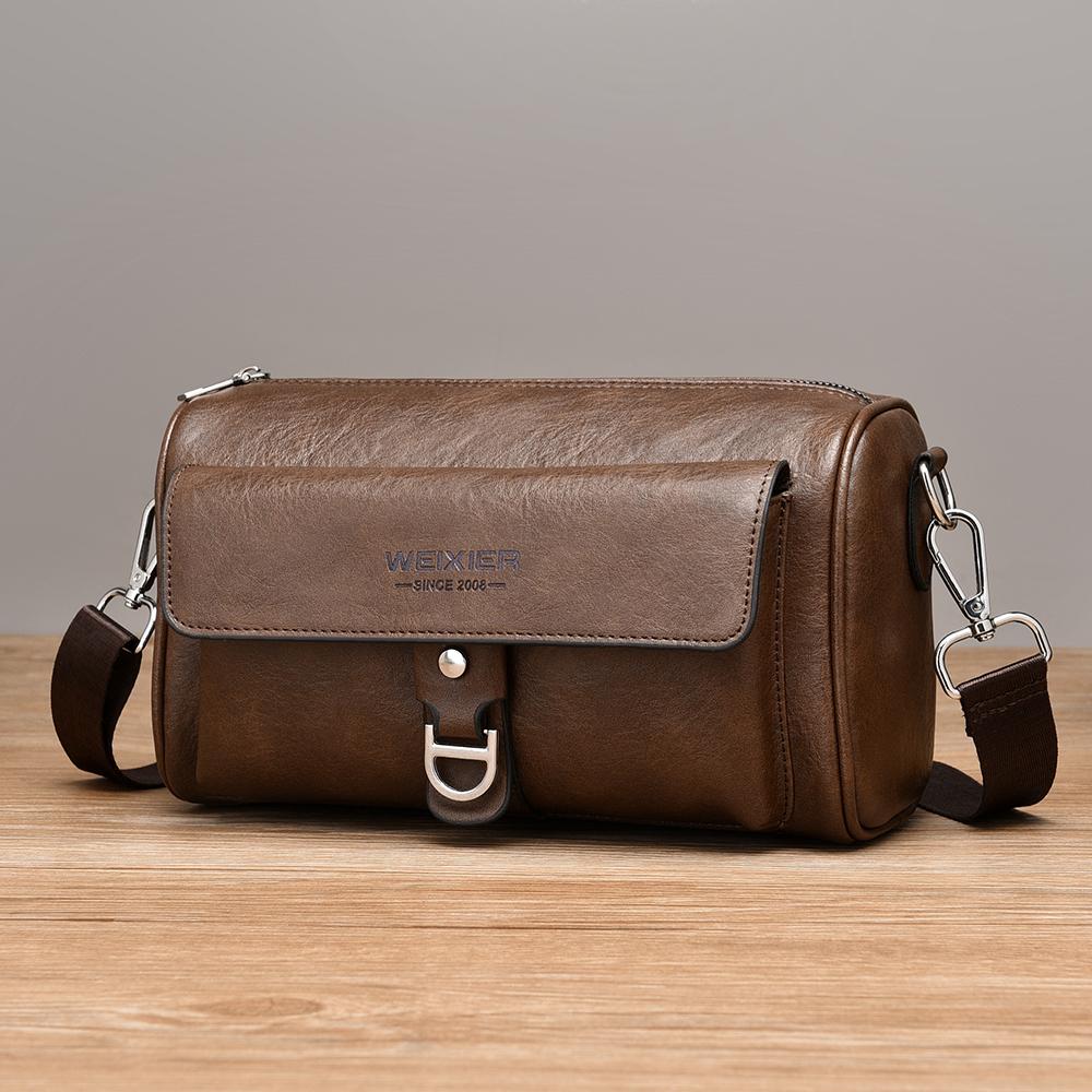 WEIXIER Men's Leather Crossbody Shoulder Bag Classic Waterproof Briefcase Messenger Satchel Travel Bag