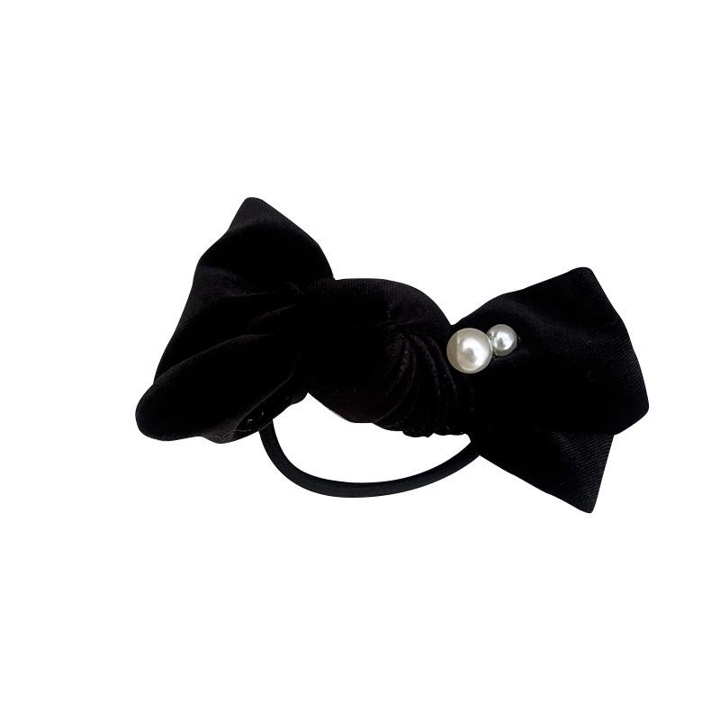 Korean Velvet Pearl Bow Hair Tie: Chic Autumn/Winter Headwear for Women