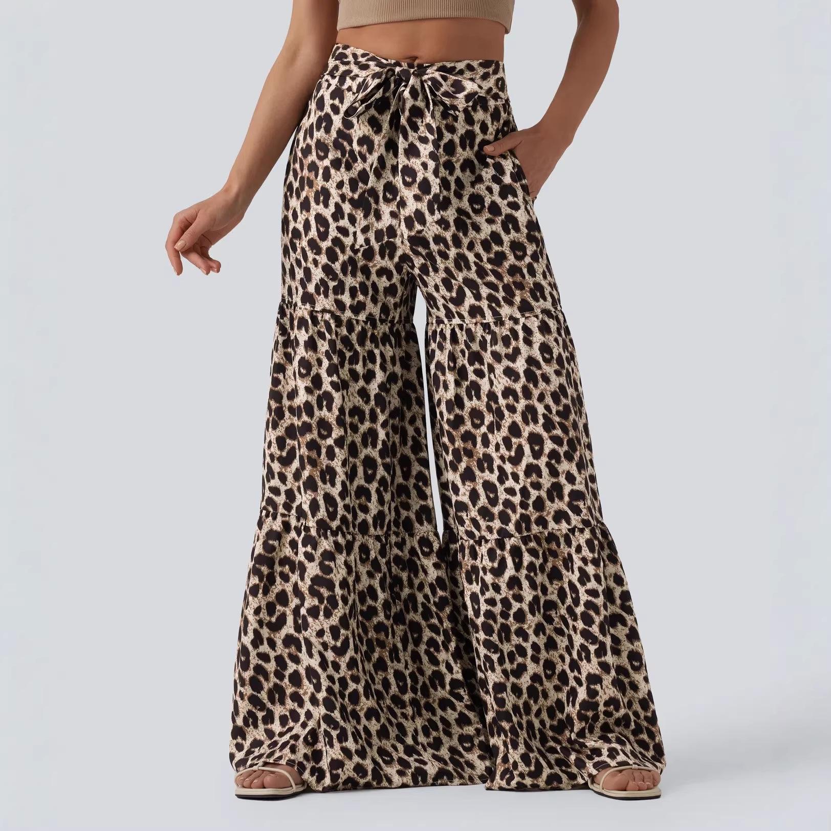 Leopard Print Women s Flared Wide-Leg Casual Pants 2026 M
