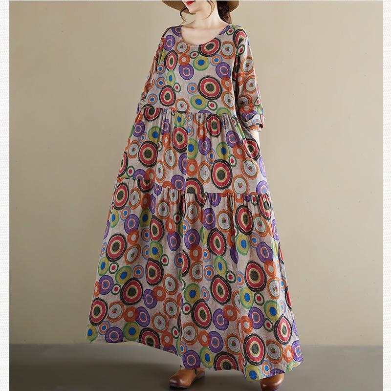 

Long sleeve plus size vintage floral new in dresses for women casual loose spring autumn dress