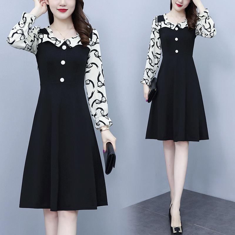 Женское лоскутное платье с длинным рукавом и принтом — фото 5