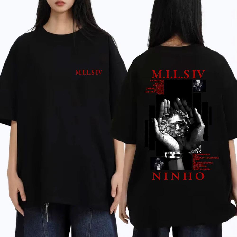 Rapper Ninho MILS 4 Album Grafisch T-shirt Mannen Mode Oversized Streetwear Unisex Vrouwen Hip Hop Pop Muziek T-shirt Mannen Katoenen Tops