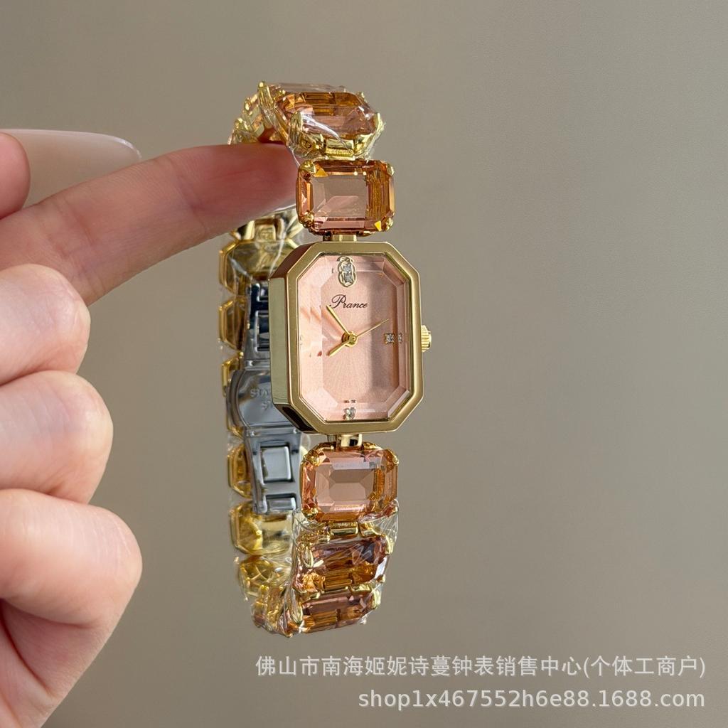 Mini-Kristalluhr im französischen Stil für Damen, leichter Luxus, elegant, Diamant, Kleid, Armbanduhr