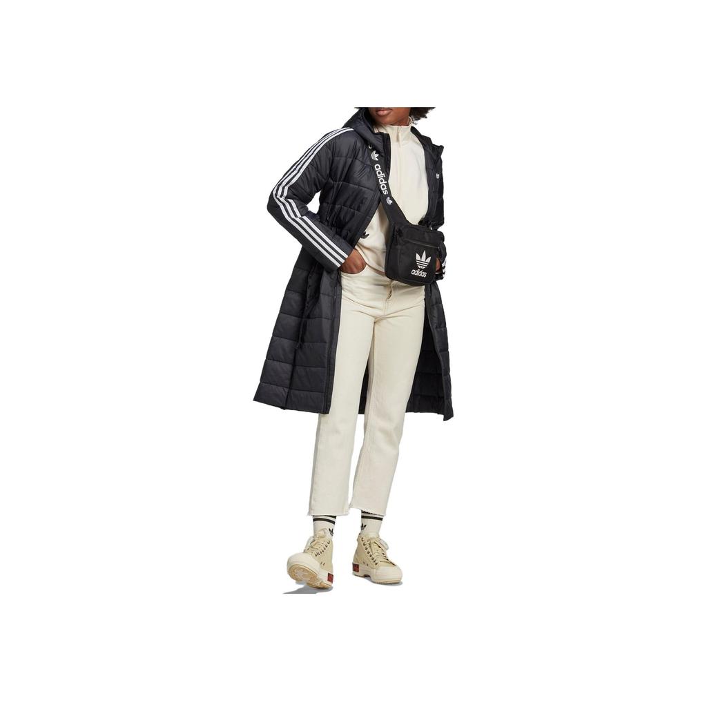 Adidas Jachetă de bumbac, de lungime medie, ușoară, cu logo-ul trifoil, imprimat cu dungi, negru HK5253