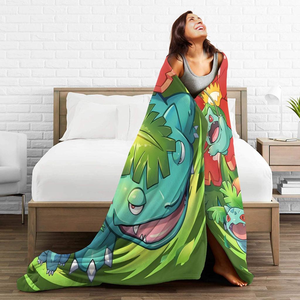 Bulbasaur Giant Flower Manga Plush Blanket Children Flannel Throw Blanket For Outdoor Super Soft Customized Bedspread Gift