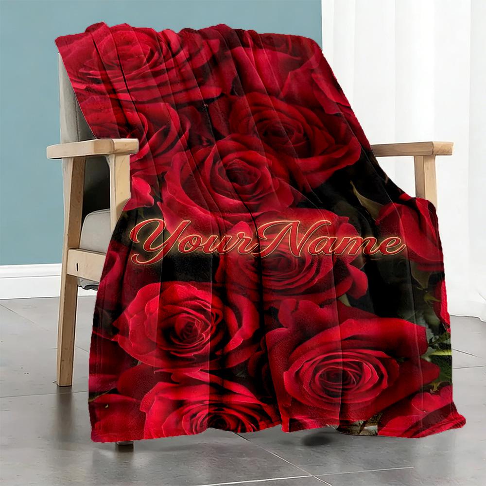 Rose Personalized Text Blanket Lightweight Personalized Blanket Comfortable Great for Bed Office Nap Office Chair for All Occasions