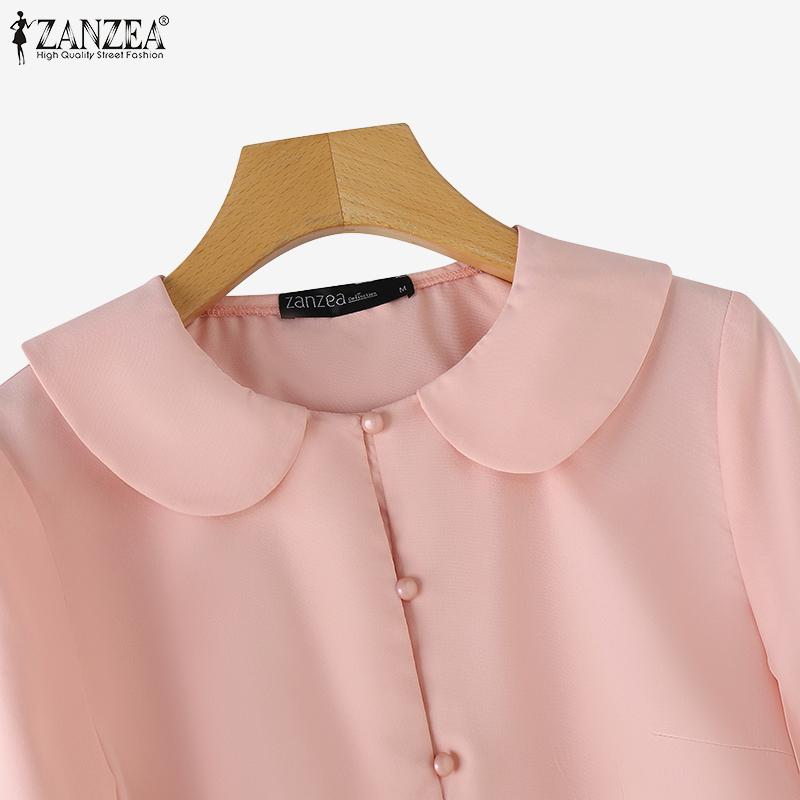 ZANZEA Damen Herbst Revers 3/4 Ärmel Patchwork Rüschen Hemden