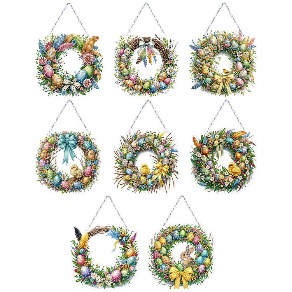 Easter Wreath Theme 2D/Flat DIY 5D DIY Diamond Painting Dots Pendant Diamond Painting Set Diamond Art Pendant Single Sided Drill