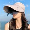 Summer Women Sun Hat with Eyeglasses 13cm Large Brim Bucket Hat Breathable Outdoor Activity Empty Top Cap Magic Tape Adjust Travel Beach Cap