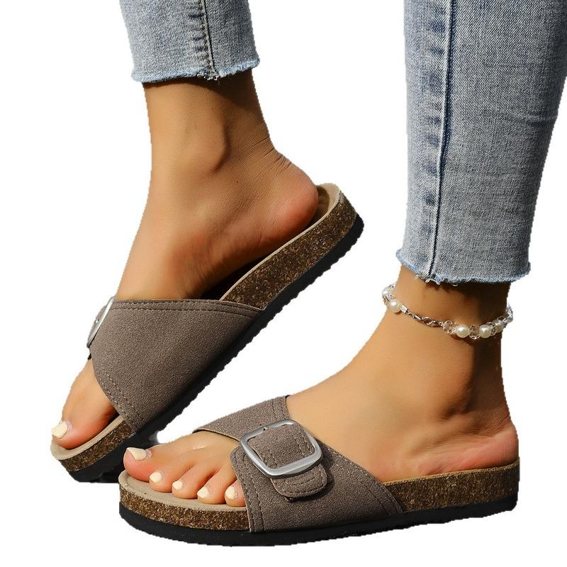 One-word Slippers Women's New Beach Open-toed Flat-bottomed Cool Slippers Women's Large-size Women's Sandals