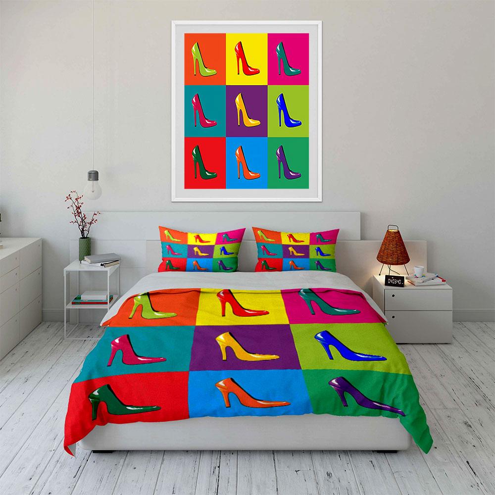 Colorful High Heels Pop Art Bedding Duvet Cover Set Duvet Cover Pillowcases (1*Duvet Cover 2*Pillowcases, without duvet insert)
