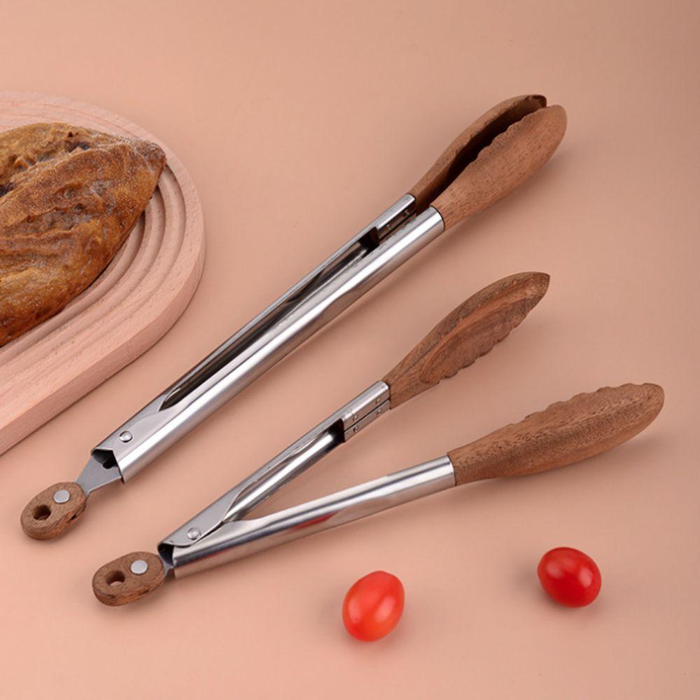 Wood Head Salad Bread Dessert Tong Stainless Steel Handle Food Clamp Barbecue Clips  Cooking