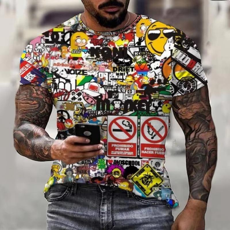 Men's T-shirt 3D Graffiti Print Street Style Personality Hip Hop Harajuku Short-sleeved T-shirt