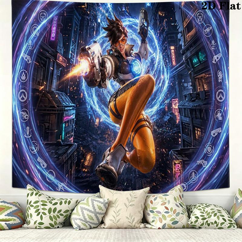 Overwatch Heroes Wall Tapestry Aesthetic Wall Hanging Printed Fabric Blanket Decorative Tapestries for Bedroom Living Room Home Decor