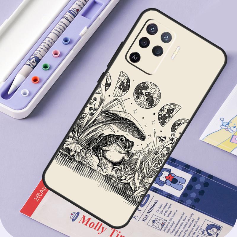 Cottagecore Magic Mushroom Frog Moon Phone Case For OPPO A52 A72 A53S A94 A74 A54 A15 A16 A1K A5 A9 A31 A53 A83 A91 A93 Cover