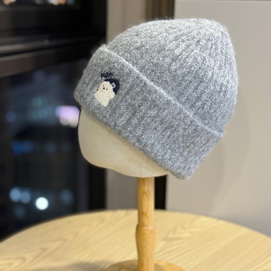 Cute Bear Embroidered Knitted Hat for Women Korean Style Autumn and Winter Warm and Face Friendly Small Ear Protection Woolen Cold Hat