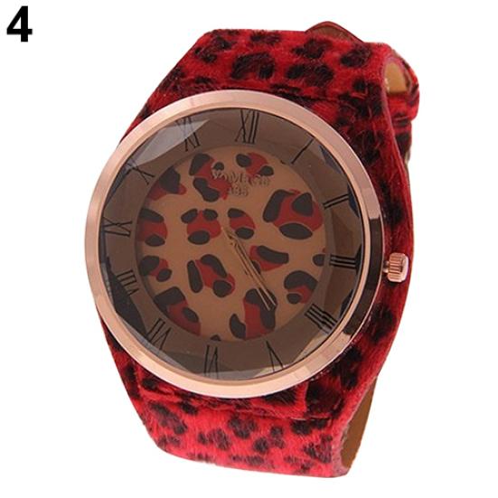 Women's Leopard Faux Leather Strap Charm Roman Numerals Quartz Wrist Watch