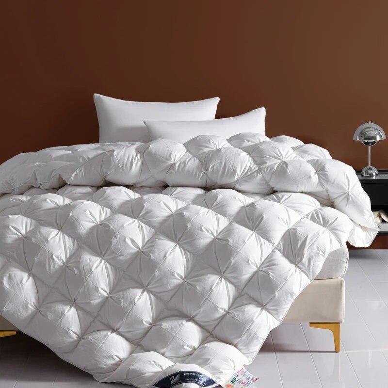 White Goose Down Comforter Double King Queen Size Hotel Fluffy Duvet Insert All Season Thickened Warm Quilt Solid Color Blanket