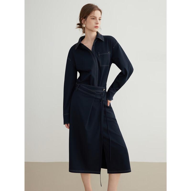 ELLE French Style Asymmetrical Waist Shirt Dress