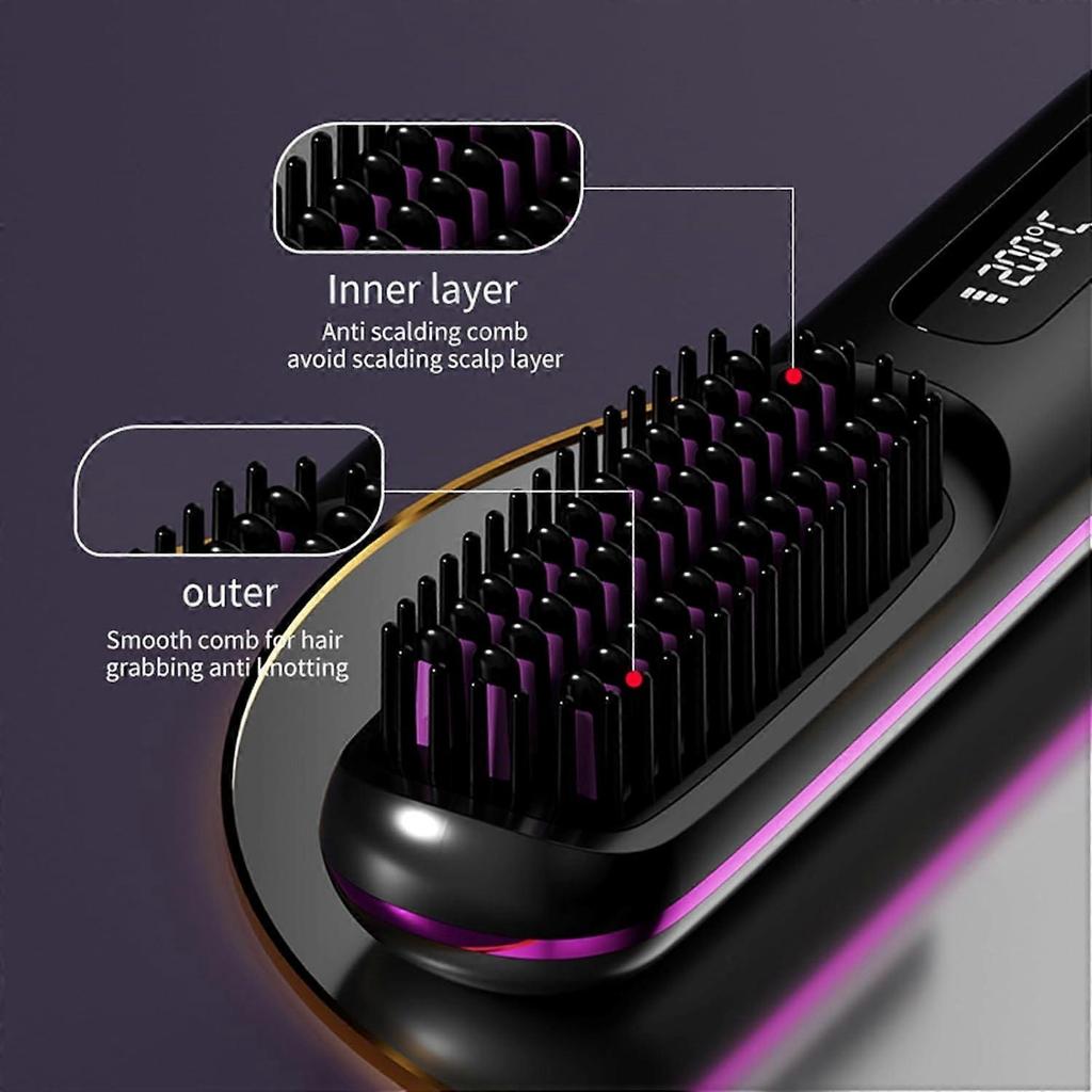 Go Brush Pro Hair Friendly Straightening Brush, Cordless Rechargeable Heated Brush for Travel (Color Pink) less