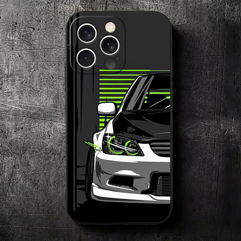 Simple Japanese Sports Cars Pattern Soft Phone Case for iPhone 16 16E 17 Air 15 Pro Max 14 Plus 13 Mini 11 12 7 Black Cover Back